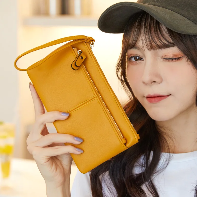 Aliwood New Leather Women Wallet Touch Screen Phone Bag Large Capacity Zipper Long Female Purse Clutch Document Bag Card Holder