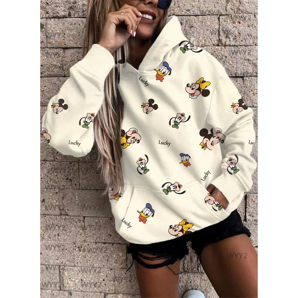 

Kawaii Full Print Minnie D Print Hoodie Female Hooded Mickey Mouse Street Women's Fashion Sportswear Gothic Y2k Girls Clothes