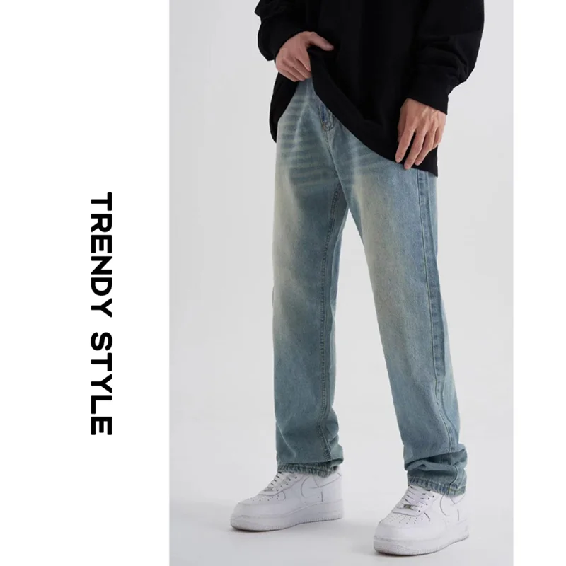 Men Clothing Autumn and Winter Fashion Straight Loose Cylinder Jeans Vintage Chaopai Large Comfortable Blue Harun Trousers Women