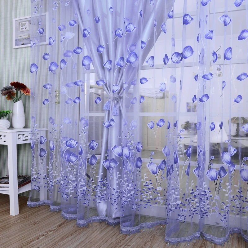 1Pc Modern Tulle Curtains For Living Room Purple Curtains Fo