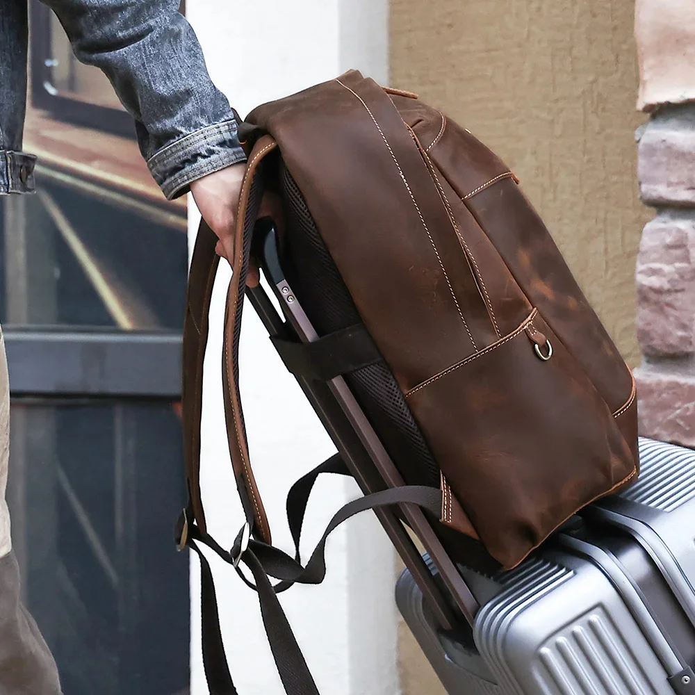 Вместительный рюкзак из натуральной кожи для мужчин школьный ранец ноутбука 15 6