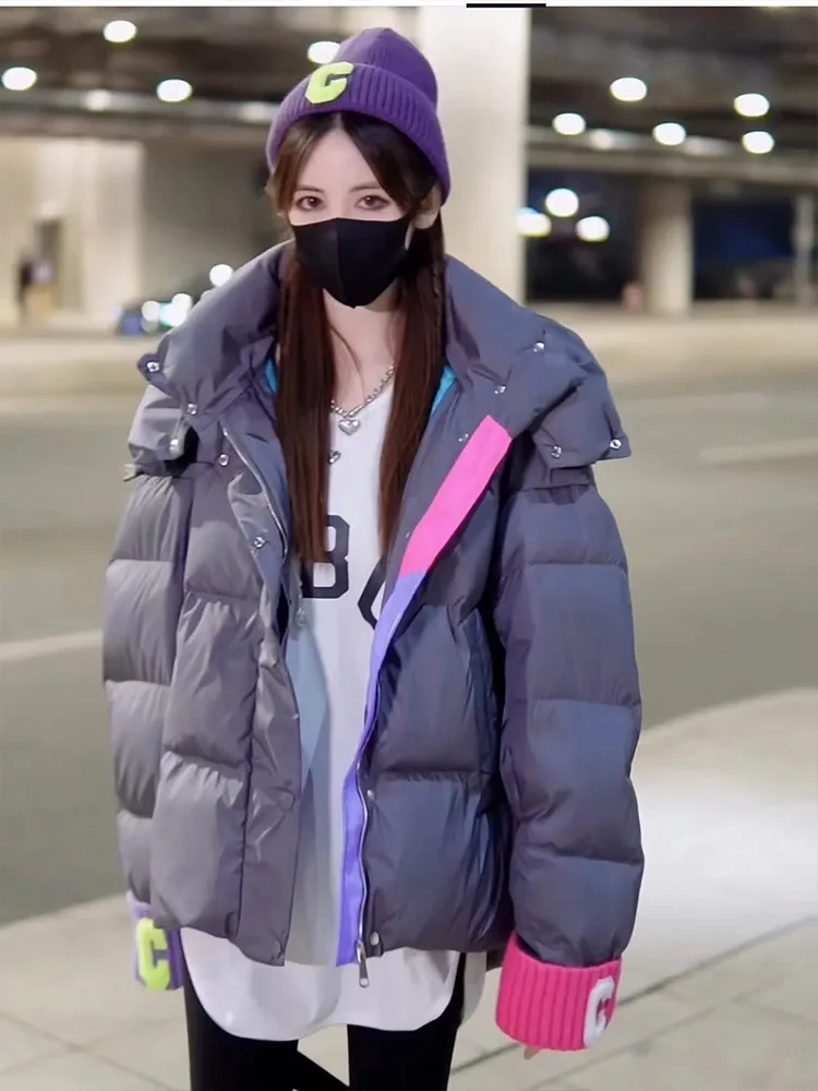 Winter Warm Jacket Letter Knitted Cuff Cotton-padded Jacket Women's Fashion Cotton-padded Clothes Loose Thickened Jacket