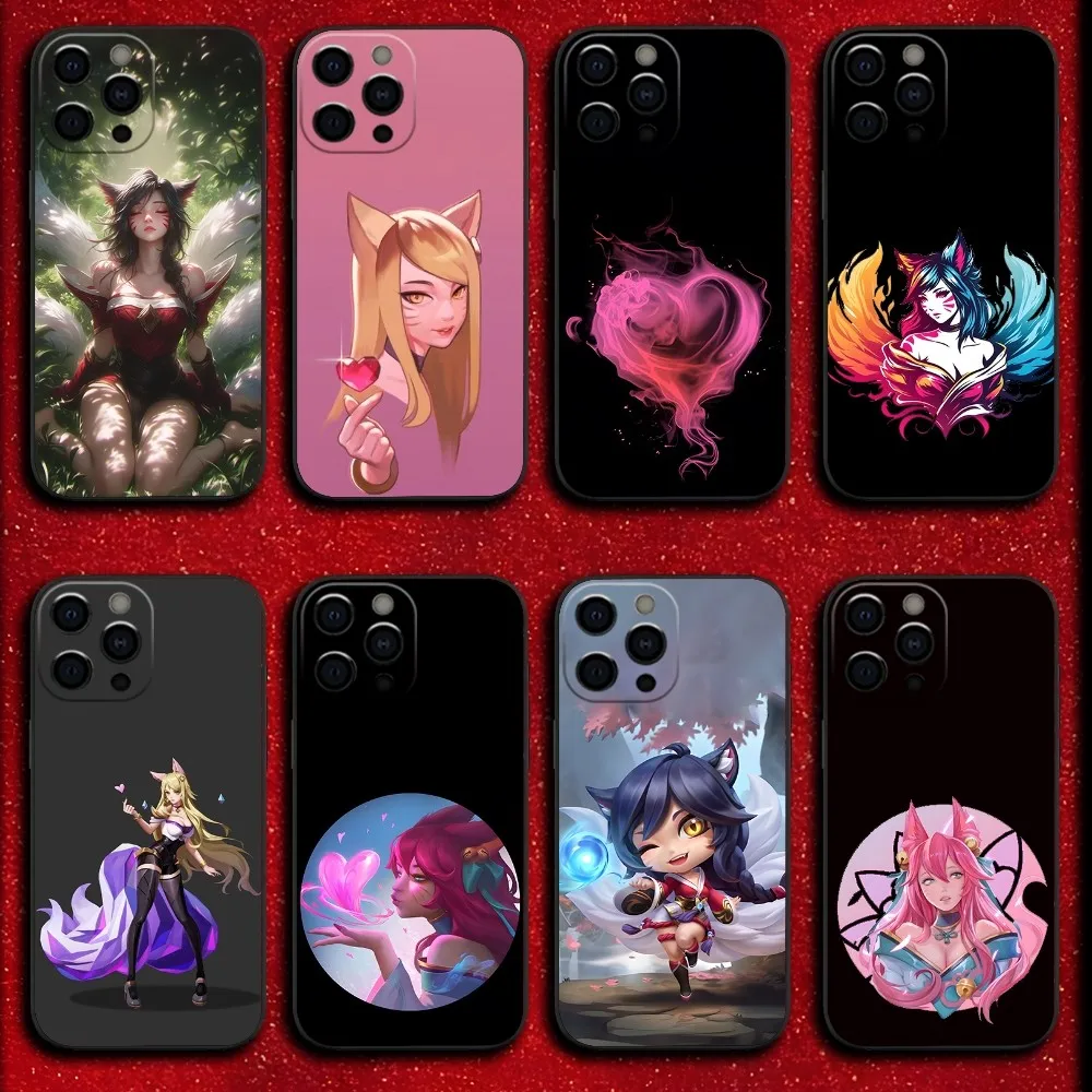 Game L-Lols Ahri KDA Phone Case For iPhone 16 15 14 13 12 11 Pro X XS Max XR Plus Mini Soft Black Cover