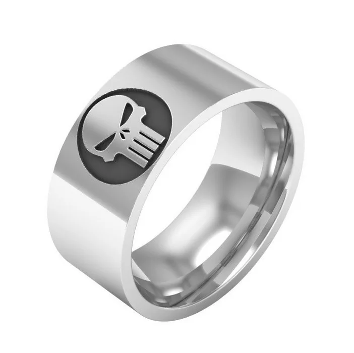

Superhero Skull Punisher Ring Silver Engraved Skull Logo Ring Stainless Steel Men's Ring Party Gift Wholesale