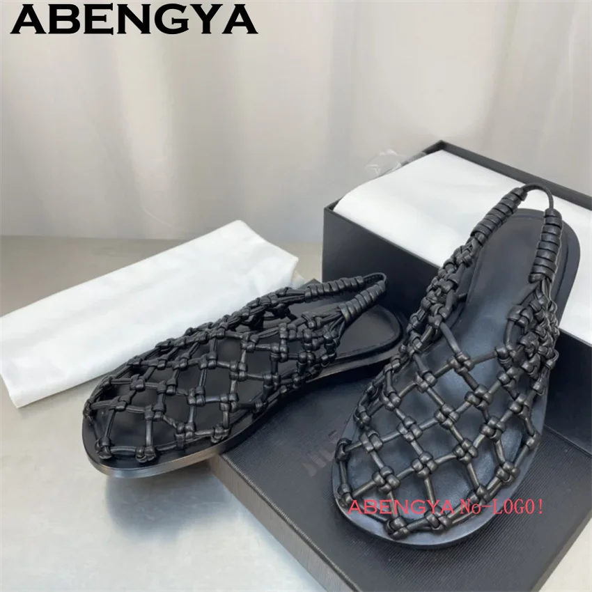 Фото ABENGYA/2020 летние новые сетчатые полые сандалии на плоской подошве, женские модные сандалии на плоской подошве с круглым носком, летние модные пляжные сандалии Mujer №4