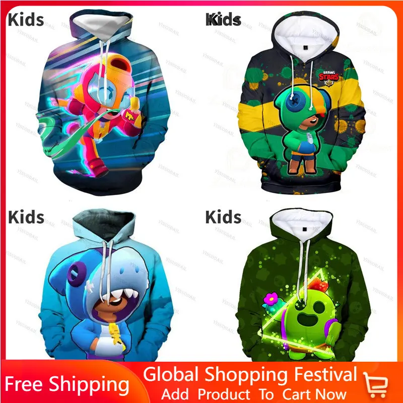 

6 To 19 Years Kids Leon Hoodie Brawers Spike and Star, Jacket Game PRIMO 3D Boys Girls Cartoon Tops Teen Clothes