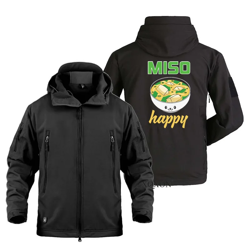 

2022 Man Zipper Hoodies Coat Jackets Miso Anime Japanese Food Lover Military Outdoor Waterproof Warm SoftShell Jackets for Men