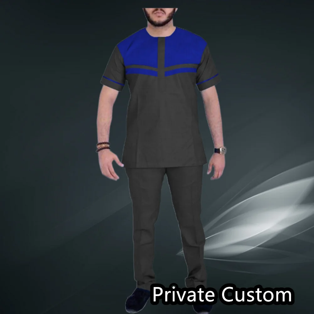Dashiki Men Suit Summer Short Sleeve Shirt Pant Set Male Two Piece Outfit  African Men Round Oeck T-shirt Oversized Clothing