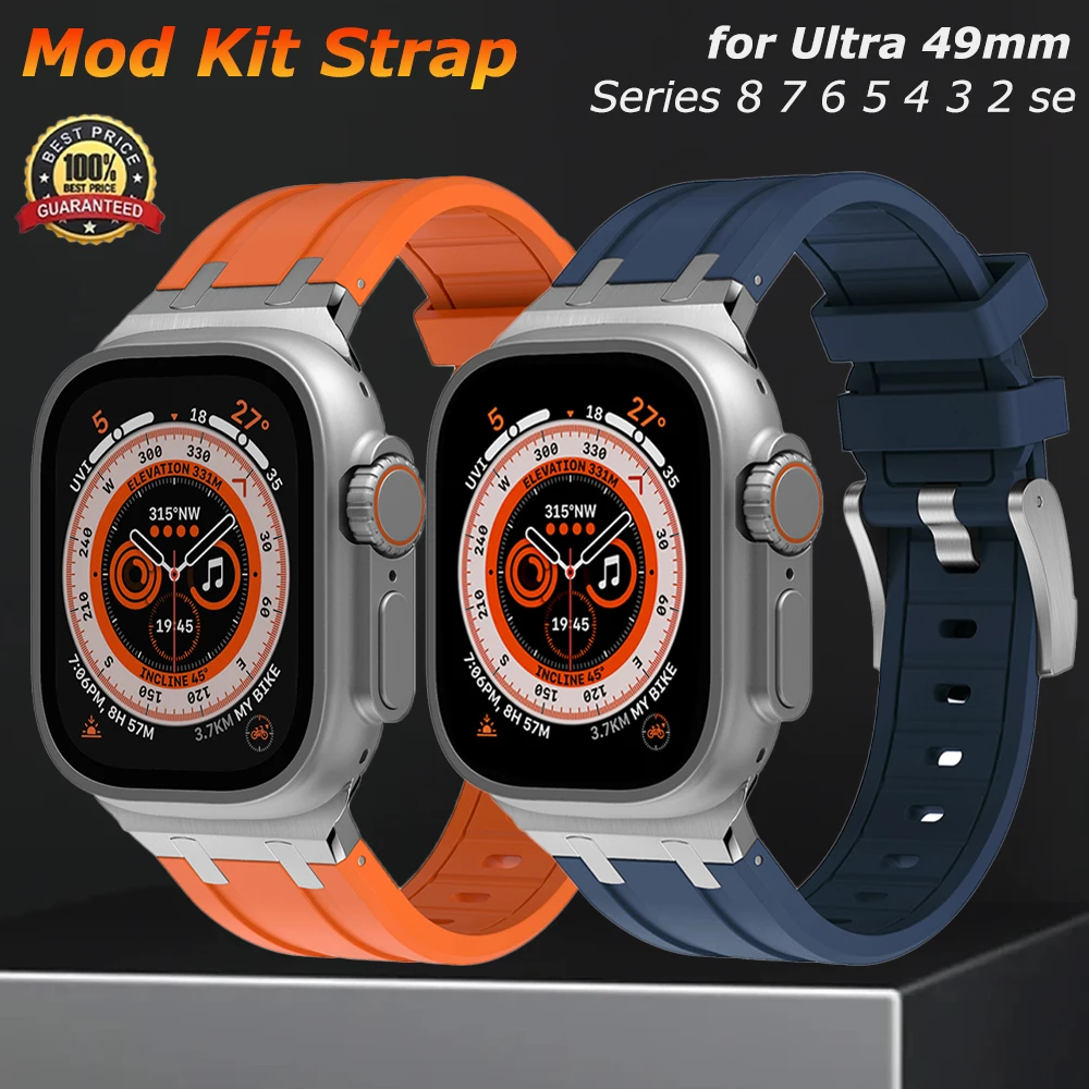 Modification Mod AP Steel Connector Sports Band for Apple Watch Ultra 49mm 45mm 42 44mm Silicone Strap for IWatch 8 7 6 5 4 SE