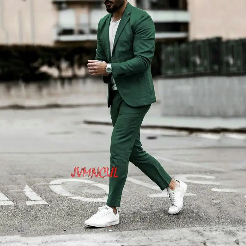 

Tailored Summer Green Business Man Suits Man African Attire Groom Tuxedo Smoking Jacket Terno Masculino Man Outfit 2Piece Slim