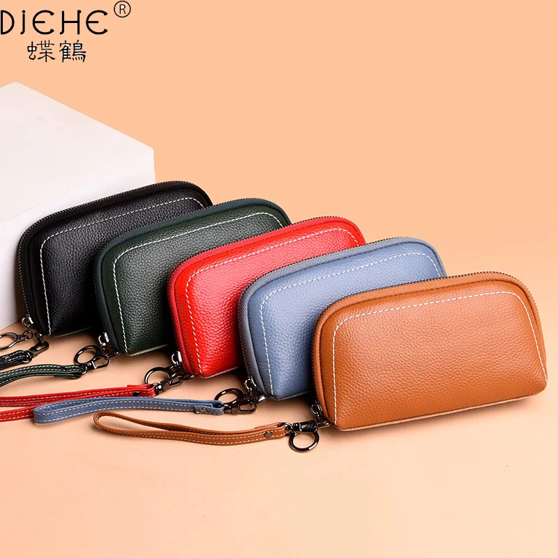 

Women Geunine Leather Wallet Bifold Clutch Bag with Wristlet Fashion Card Holder Coin Purse Mini Cellphone Bag Female Money Bag