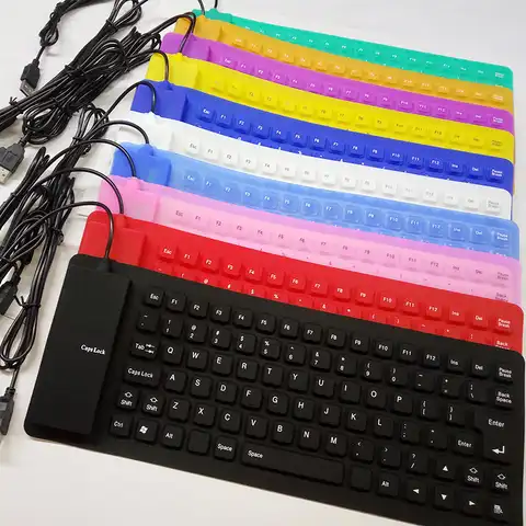 Портативная клавиатура Mini USB, 85 клавиш, гибкая, водонепроницаемая, мягкая, силиконовая, игровая, складная, для планшета, компьютера, ноутбука