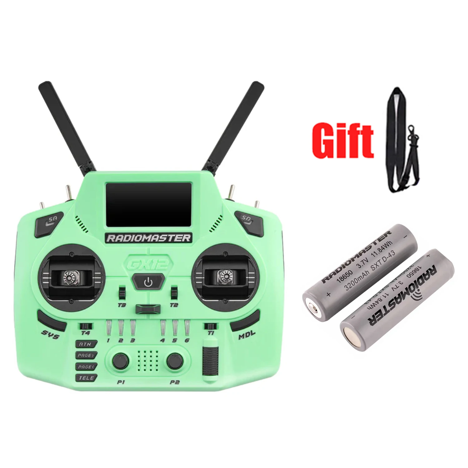 Radiomaster GX12 Crush Mint Mist Dual-Band ELRS + 2x 18650 batteries