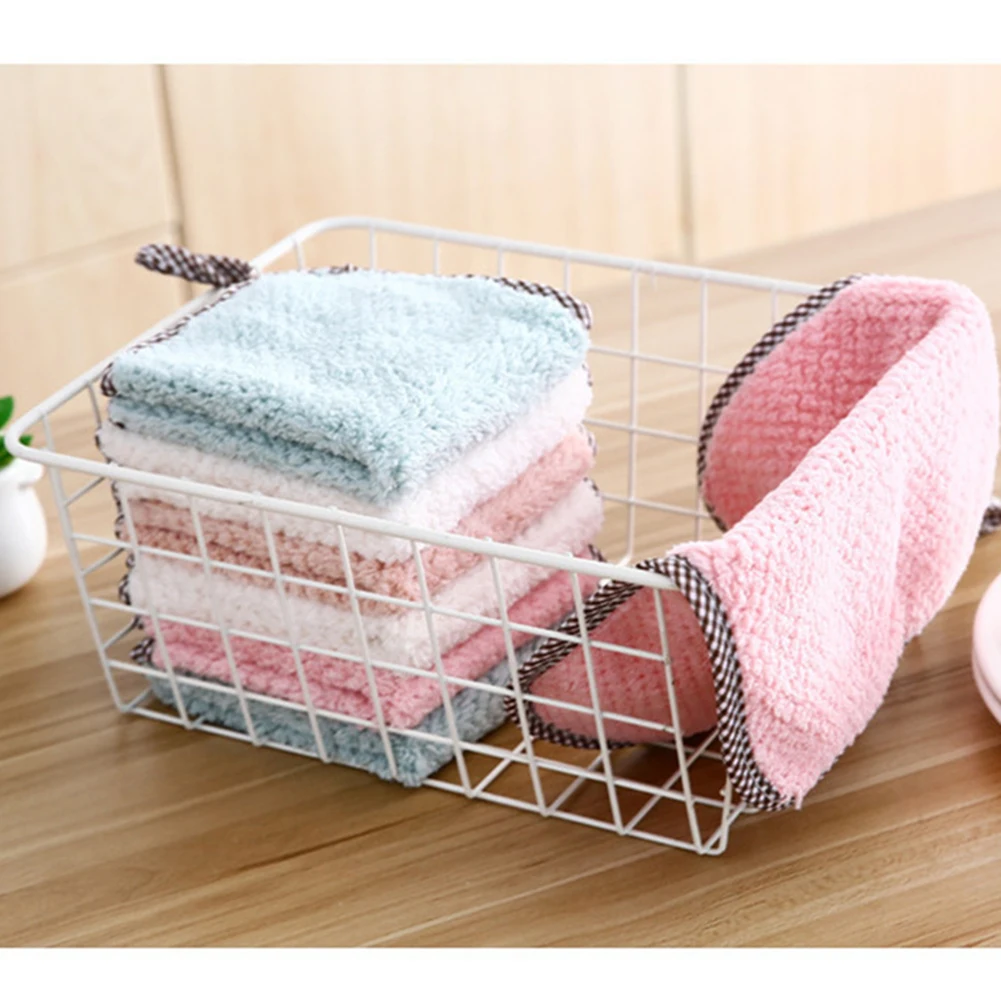 

Anti-grease Wiping Rags Kitchen Supplies Absorbent Hangable Hand Towel Coral Fleece Dishcloth Microfiber Cleaning Dish Cloth