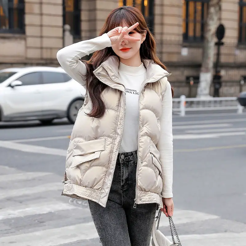 

KMETRAM Shiny Cotton Vest Winter Jacket Women Korean Fashion Ladies Cotton-padded Jackets Waistcoat Female Cotton Vest Coats Lq