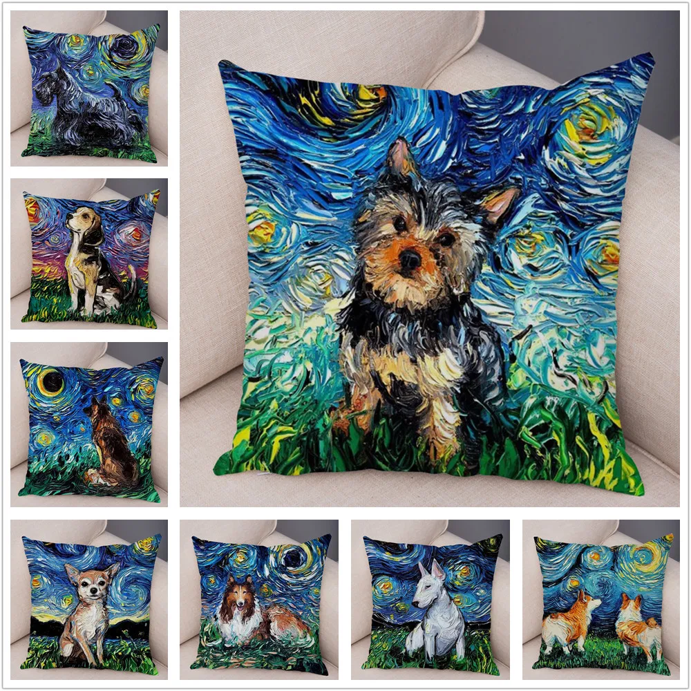 

Dog Starry Sky Pillow Case Van Gogh Pillows Cover Decorative Pillows for Sofa Interior for Home Decor Bed Living Room 45x45cm