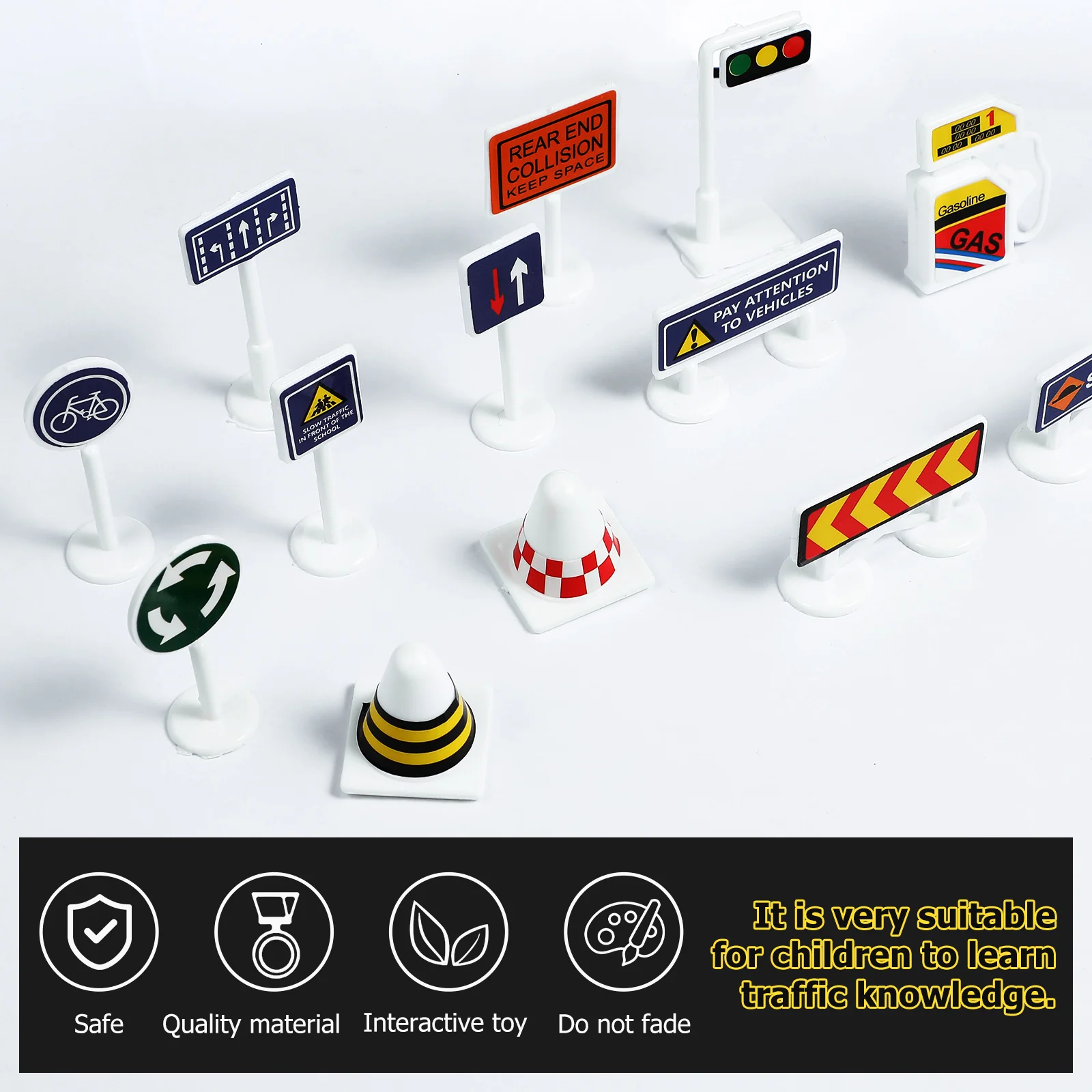 56 Pcs Traffic Light Toy Road Signs Playset Emblems Ornament Pipeline Construction for Kids Plastic