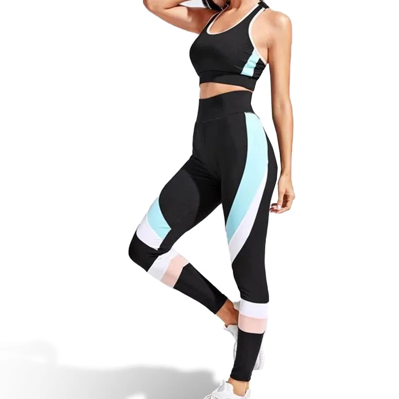 Multicolor splicing Yoga Set Workout Beauty back Gym Clothing Fitness For Women's Tracksuit Outfit Leggings Sport Bras Top Women