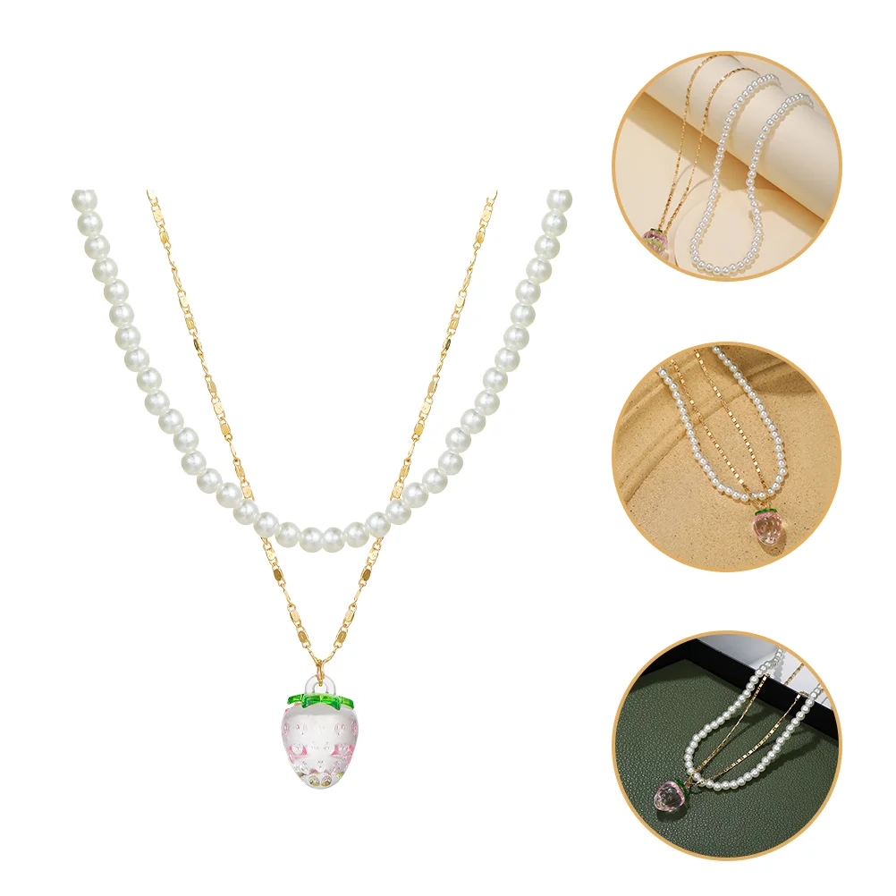 Necklacepearl Dainty Choker Chain Gift Clavicle Pendant Pearls Long Beaded Layered Beach Sweater Decorative Strawberry