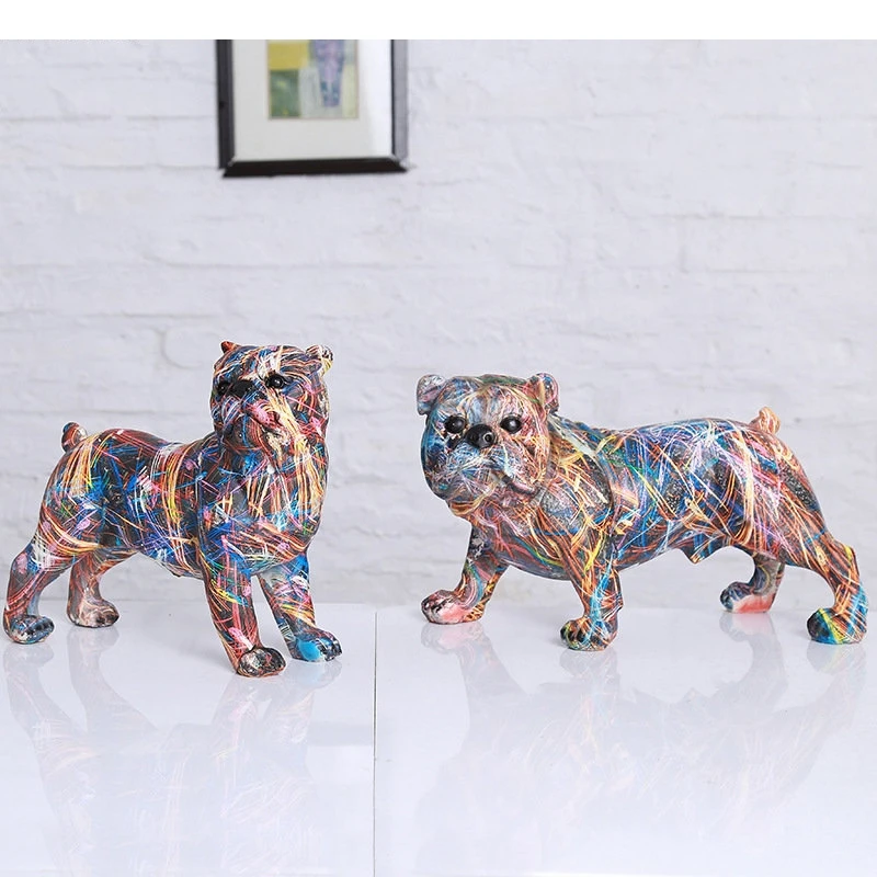 Цветная линия граффити скульптура бульдога эстетика комнаты украшение для стола