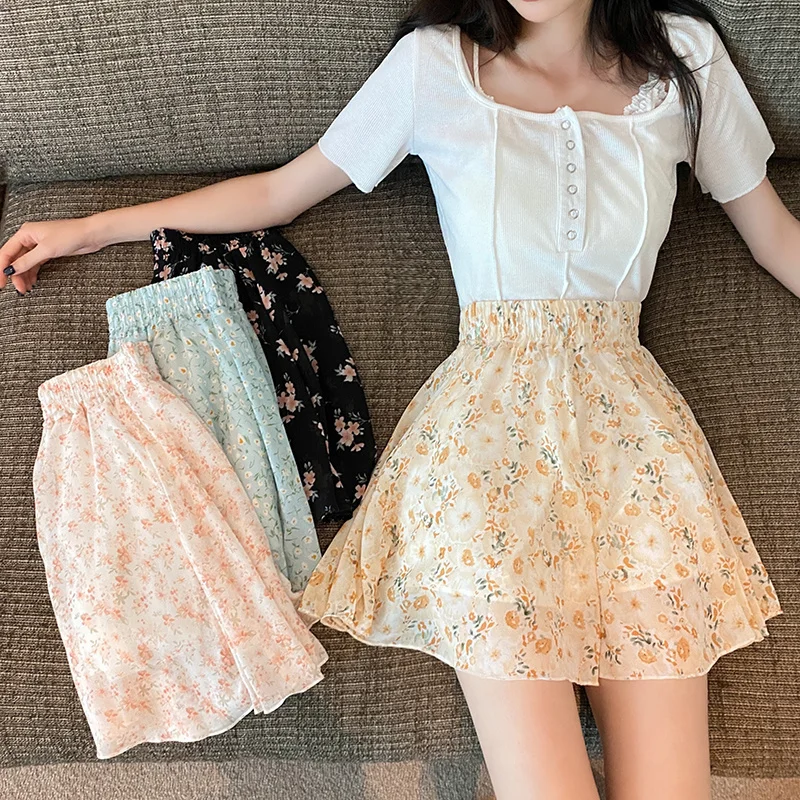 

2023 Elastic High Waist Mini Skirt Female Spring New Floral Printing Skrits Women Fashion All-match Short Skirt Faldas Mujer