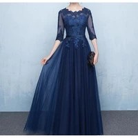 elegant navy blue mother of the bride dresses scoop three quarter sleeves lace up back mother of the bride gowns
