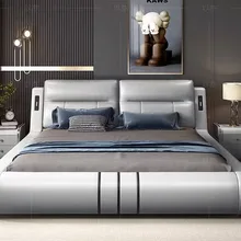 Leather Nordic Bed Frames Queen Villa Storage Headboard King Size Bed Frame Modern Multifunctional Cama De Casal Home Furniture