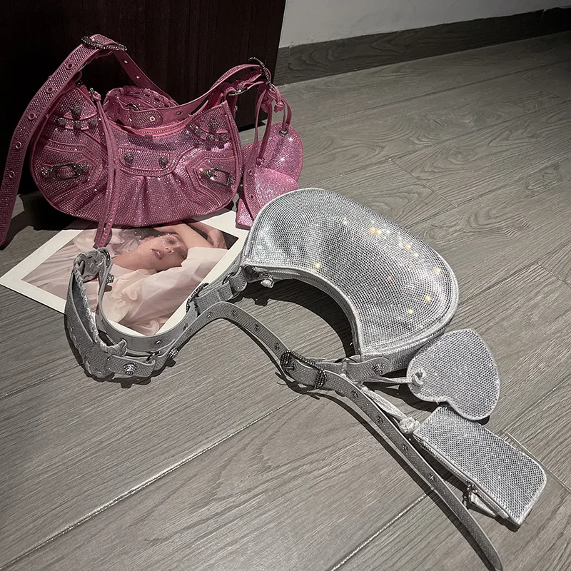 Famous Designer Of Luxury Brands With The Same Shiny Diamond-studded Motorcycle Bag Diamond Rivet Shoulder Bag 2023 New Bag