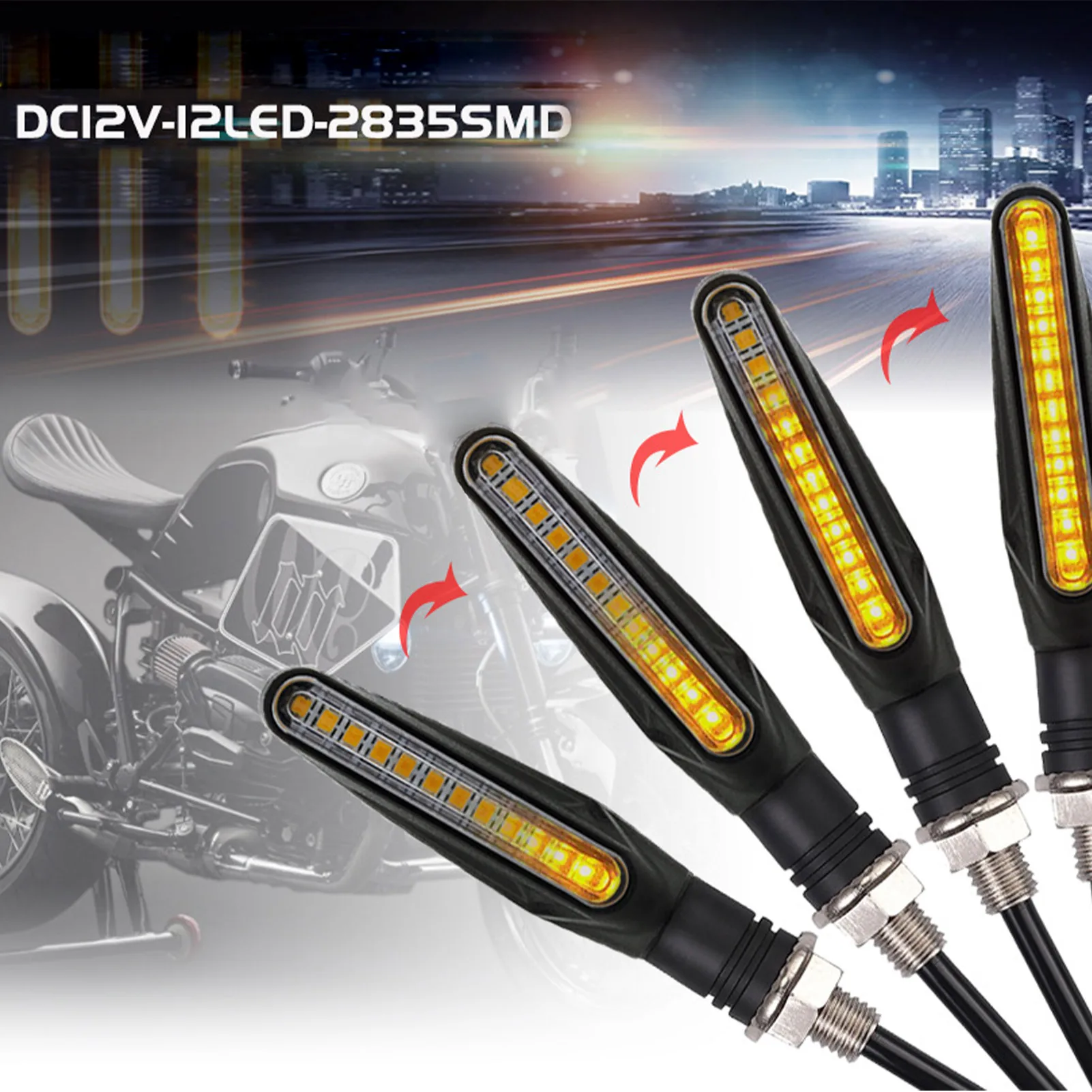 

Motorcycle LED Turn Signal Light Built Relay 12V Flasher Moto LED Flowing Water Blinker Bendable Flashing Signals Lamp