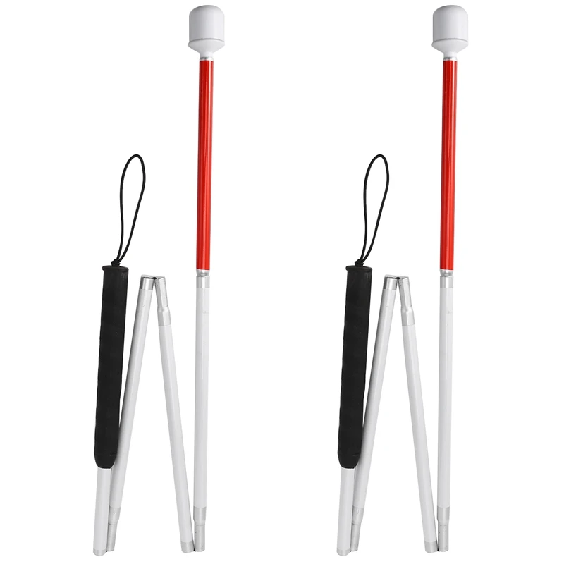 

2X Aluminum Folding Cane 4-Sec Folding Cane With Rolling Tip For Blind Walking Stick