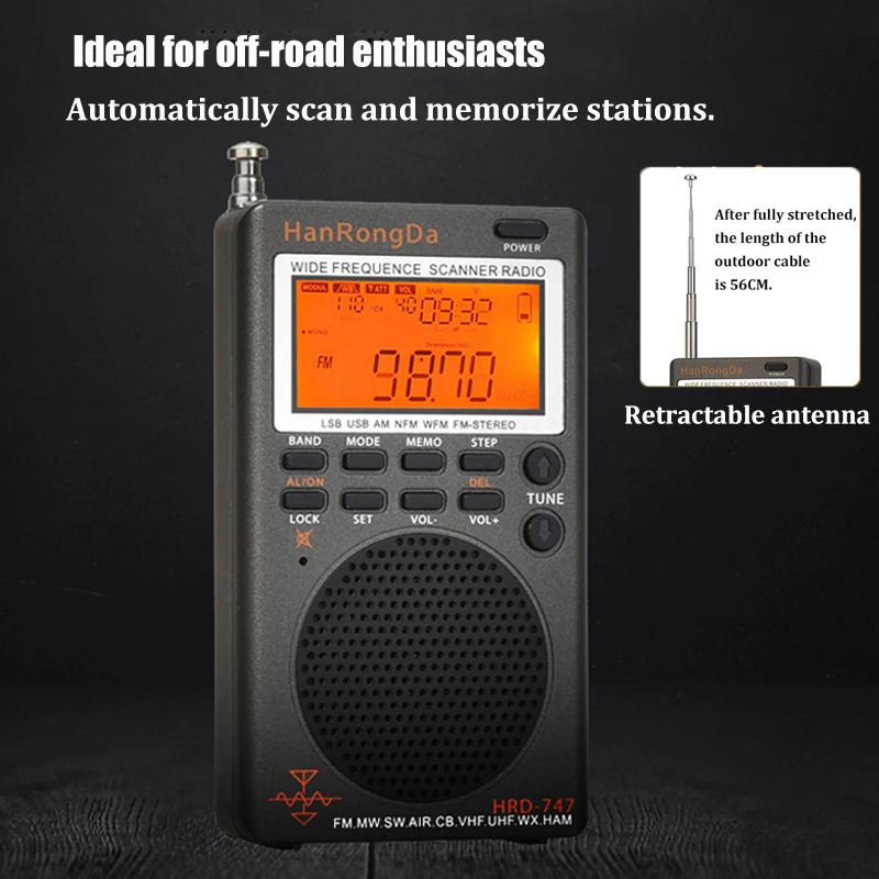 Портативный Airband радио мини FM/MW/SW/ VHF/UHF/CB/WX полный диапазон радиоприемник с