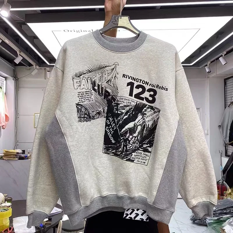 

Cartoon Doodle print oversize fleece turtleneck sweater