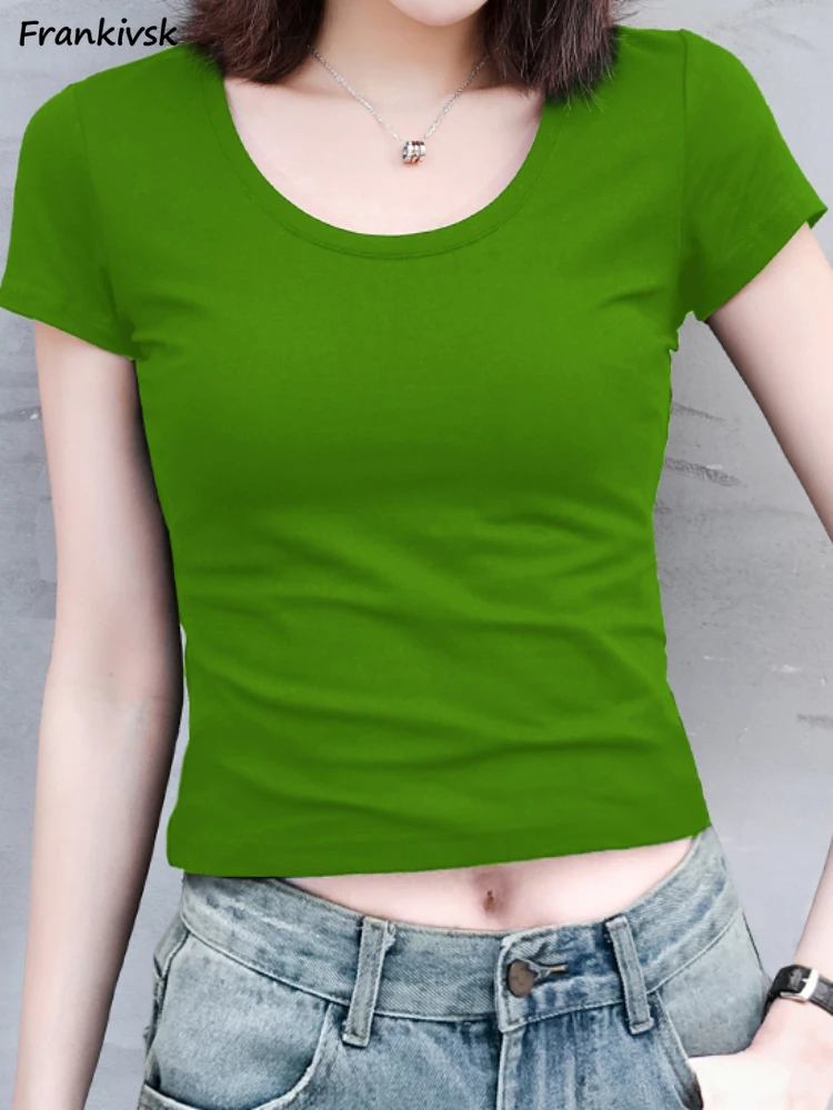 

5 Colors T-shirts Women Stretchy O-neck Slim Tops Office Lady Simple Korean Style Comfortable All-match Chic Fashion Pure Summer