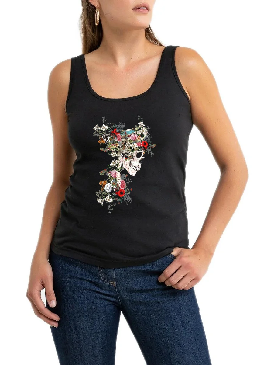 

Винтажная дизайнерская футболка без рукавов с цветочным принтом и черепами, летняя уличная мода, Индивидуальные Майки