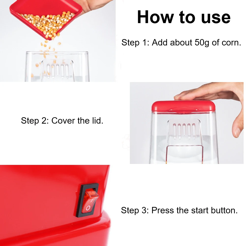 

1200W Electric Popcorn Maker 110V/220V Household DIY Oil-Free Automatic Mini Hot Air Popcorn Making Machine Kitchen Kids Gift