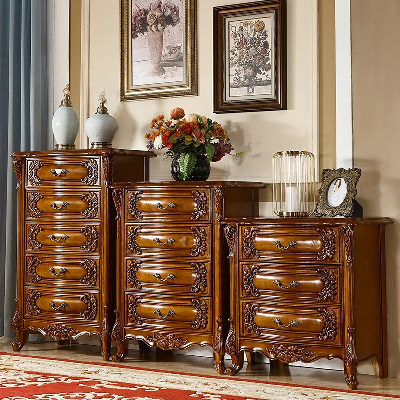 

European-style chest of drawers solid wood carved high-end luxury storage cabinet with drawers living room furniture cajonera