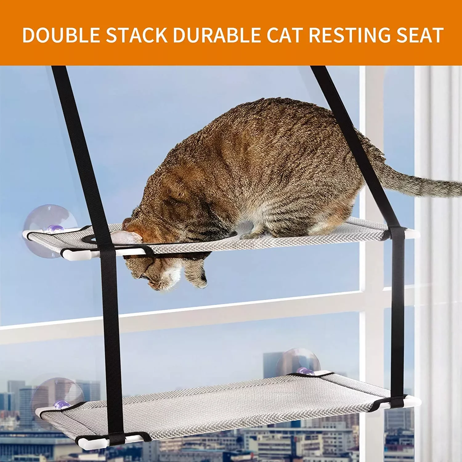 

2023 Cat Bed Hanging Window Double-Layer Pet Hammock Sunny Window Seat Kitten Nest Durable Bed for Cats Bearing 25 KG Cat Access
