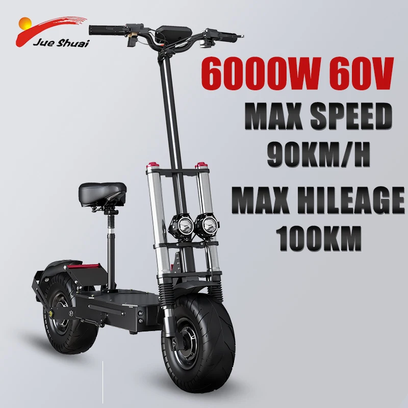 

60V 30Ah Battery 6000W Dual Motor Foldable Electric Scooter 85Km/h Top Speed 140km Mileage 200kg Bearing EU Plug - Off Road Tire