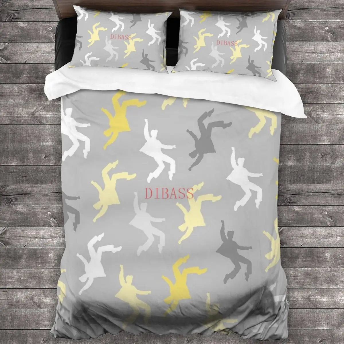 

Grey And Yellow Elvises Soft Microfiber Comforter Set with 2 Pillowcase Quilt Cover With Zipper Closure
