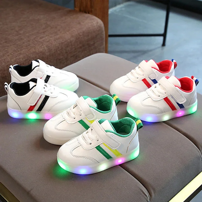 

Size 21-30 Children LED Shoes for Boys Girls Striped Glowing Sneakers Baby Toddler Shoes with Light Up Sole Luminous Sneakers