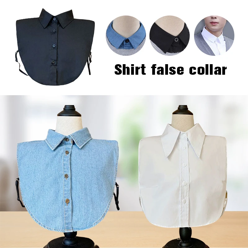 

Detachable Cotton Shirt Collar Men's Women's Business Office Decorative Buttons Collar Solid Color Versatile Sweater Accessories