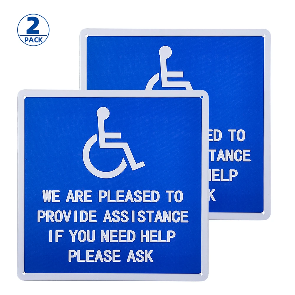 

2 Pack We are Pleased to Provide Assistance metal sign, 10x10 inch poster for Accessible