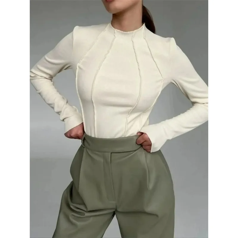 Женский Термотоп С Рюшами И Длинными Рукавами Повседневная Базовая Футболка В