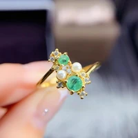 meibapj natural emerald gemstone pearl ring for women real 925 sterling silver charm fine wedding jewelry