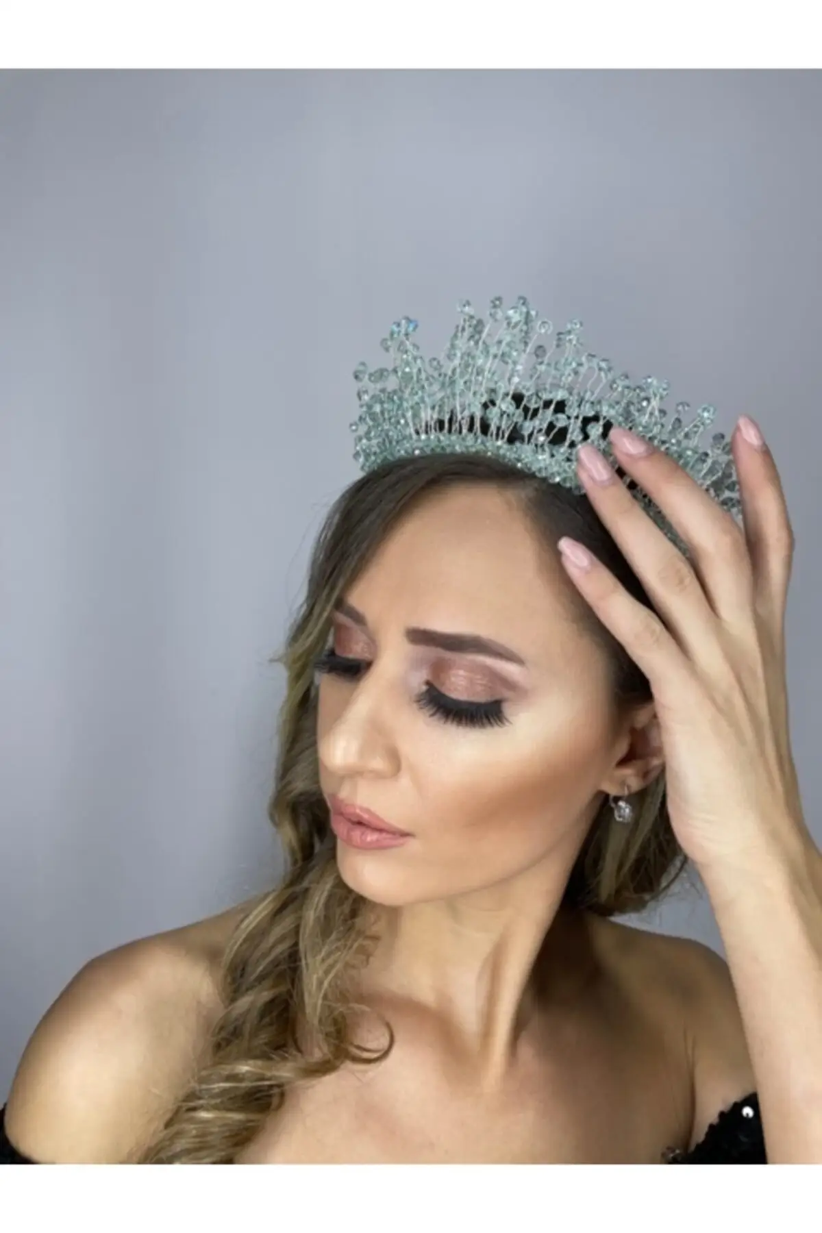 

Bridal Accessories Crystal Beaded High Mint Crown Bridal Tiara Wedding Handmade For Bride And Bride