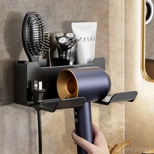 Wall Mounted Hair Dryer Holder For Dyson Bathroom Shelf without Drilling Plastic Hair dryer stand Bathroom Organizer