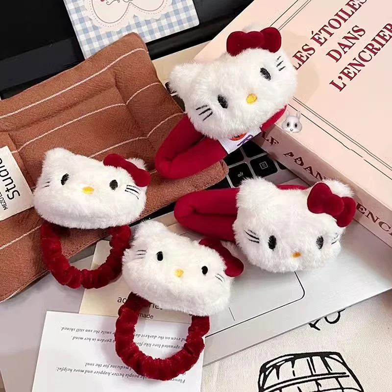 Sanrio с леопардовым принтом черная кожа кольцо для волос Hello Kitty заколка осень-зима