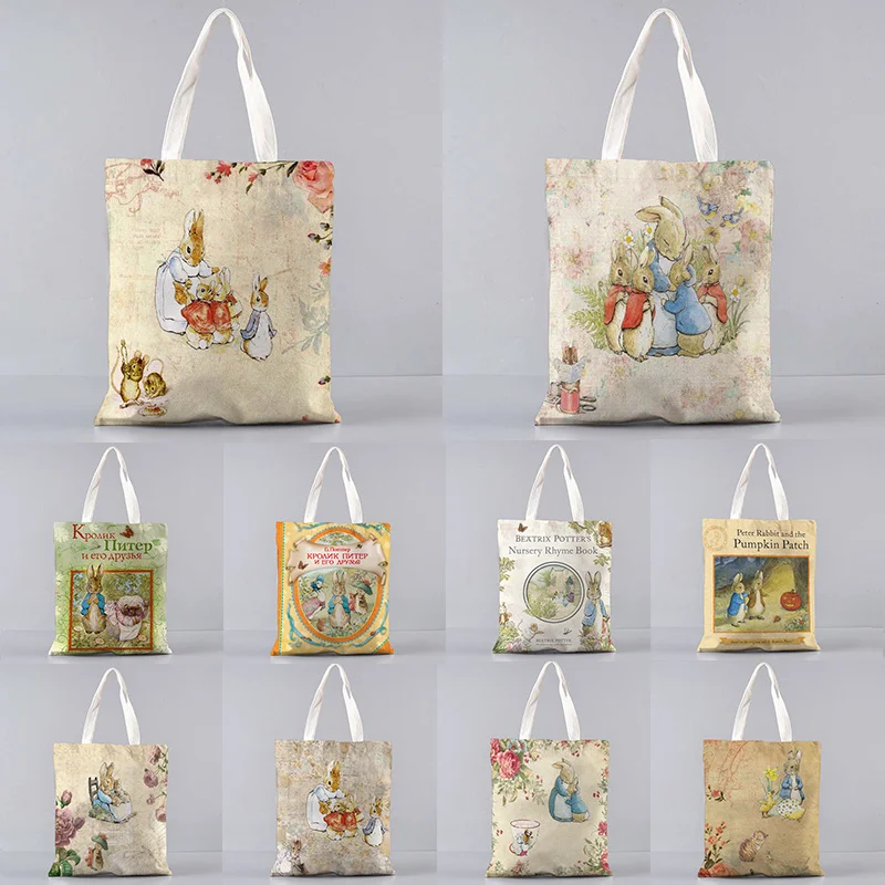 

cute rabbit Printed Women Shopper bag many Kawaii Bag Harajuku Shopping Canvas Shopper Bag girl handbag Tote Shoulder Lady Bag