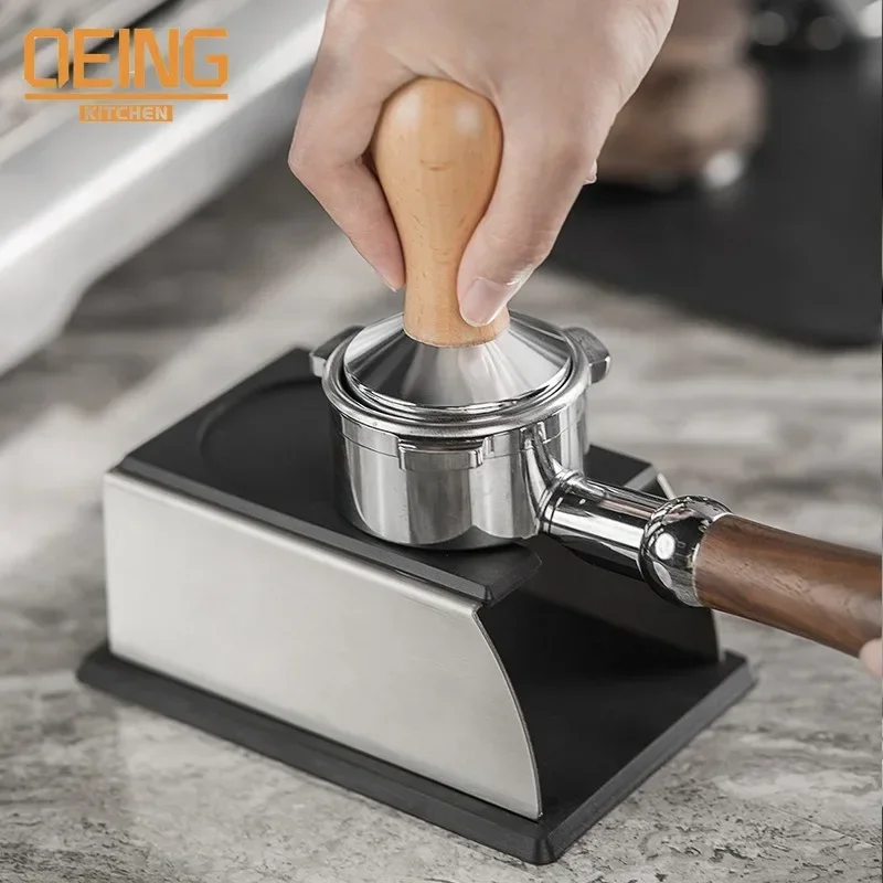 

offee Temper Stand, Sturdy Stainless Steel Tamping Stand for Coffee Machine and Coffee Tamper Storage Base with Silicone Mat