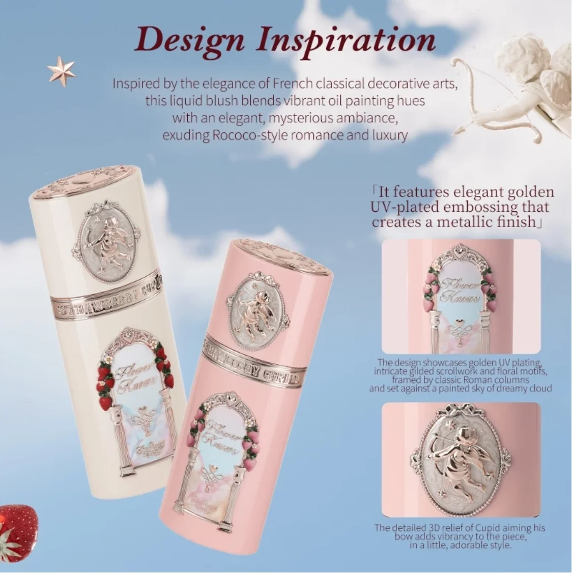 Фото Flower Knows Strawberry Cupid Collection Жидкие румяна 7 г Французский сладкий романтический плавящийся в щеки 3D рельеф №1